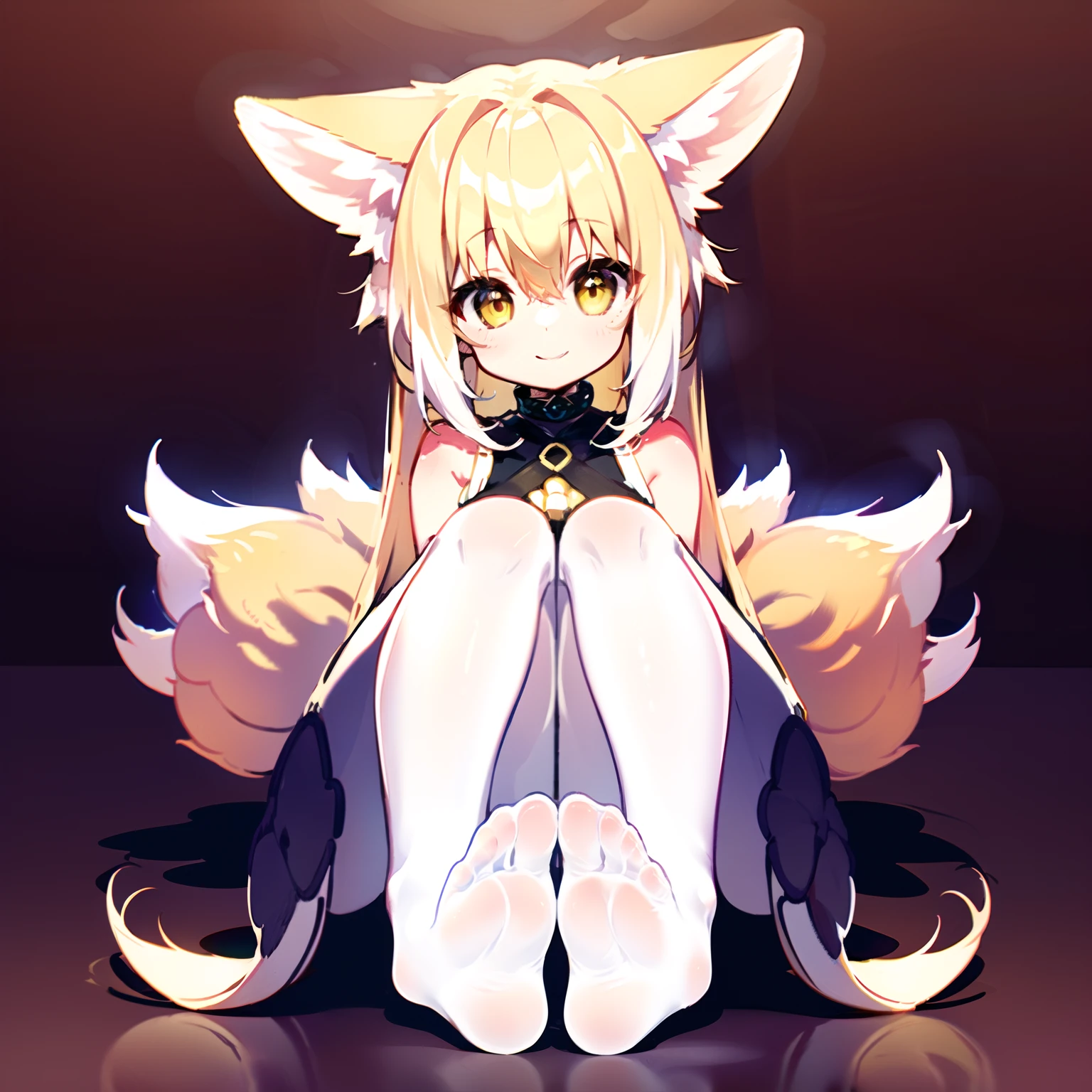 fox ear，white stockings，without wearing shoes，adolable，Yellow eyes，High picture quality，Exquisite facial features，ssmile，Superb image quality
