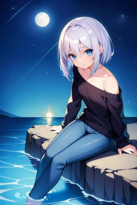 masterpiece, hyper quality, 1girl, solo girl, silver hair, blue eyes, ((straight hair)), (short hair), ((shoulder-length hair)),...