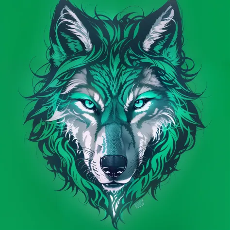 T shirt WOLF writing, wolf line art, black and dark blue background, bright blue, minimal and solid