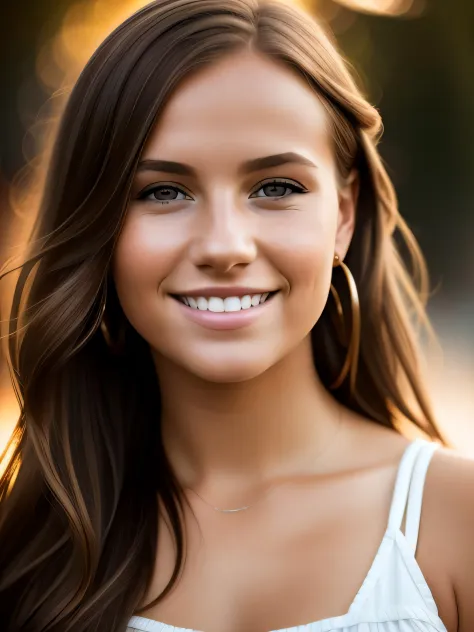 award winning portrait photo of an young smiling swedish woman, bokeh, backlit, (brown color in detail:1.1), telephoto, elegant ...