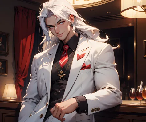 (absurdres, highres, ultra detailed), 1 male, adult, handsome, tall, long white hair, finely detailed white eyes and detailed fa...