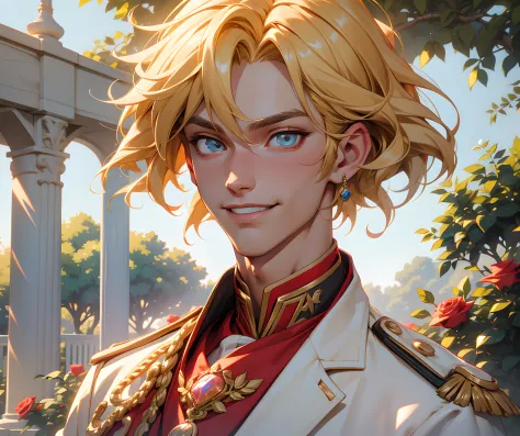 (absurdres, highres, ultra detailed), 1 male, adult, handsome, tall, blonde hair, finely detailed opal eyes and detailed face, p...