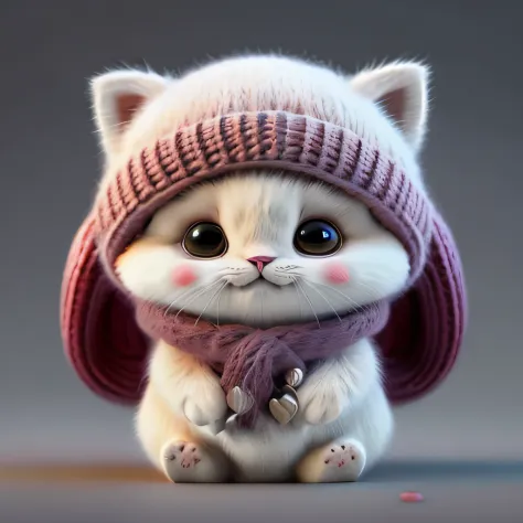 Close-up of a cat wearing a knitted hat and scarf, cute 3 d render, adorable digital art, lovely digital painting, Cute cat, Kawaii cat, Cute cartoon character, Cute detailed digital art, cute cat photo, A cute cat, Cute! C4D, cute character, cute artwork,...