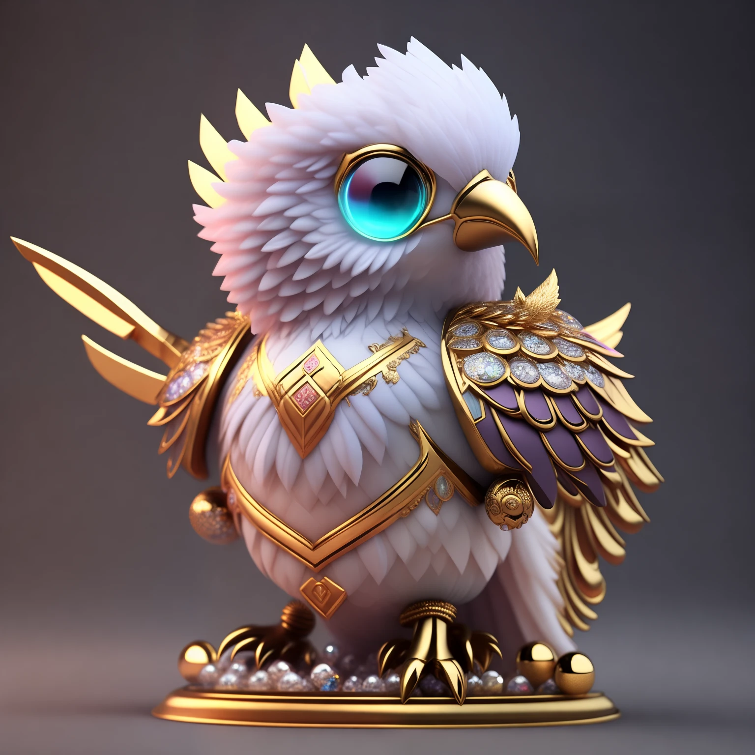 Photo of DivineStatue InkPunk (extra weapon), a cute little chubby phoenix, made of crystal balls, highly detailed complex concept art trend with low-poly eyes artstation 8k