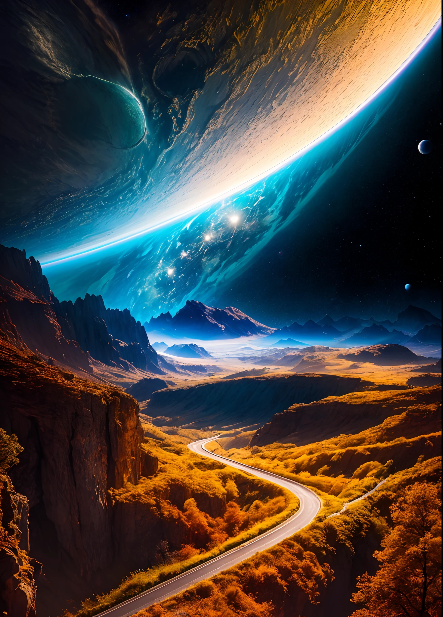 Beautiful landscapes on earth、Beautiful 8K wallpapers、Raw photo、Very advanced、Convoluted、(digitalart:0.9)、hight resolution、magnifica、8k wallpaper、ighly detailed、Convoluted、Machinery and outer space on background