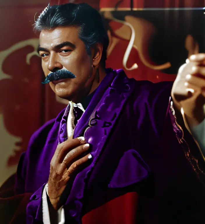 man with mustache and purple robe