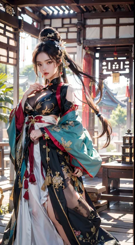 Ancient Chinese architecture，National style beautiful girl，Wear revealing Hanfu，Simple clothing， Minimalist style，Mixed Chinese ...