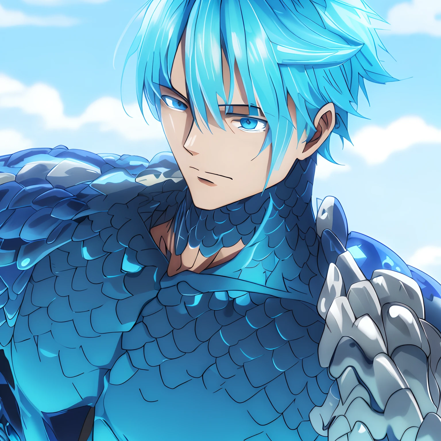 A close up of a person with blue hair and a blue dragon costume - SeaArt AI