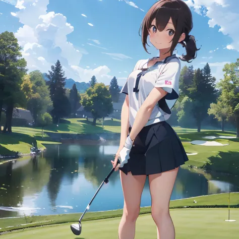 masutepiece, Best Quality, 8K_Wallpaper, (Beautiful eyes), ((Cute)), Cute, (lovely), (Golf course on a sunny day),1girl in,small...