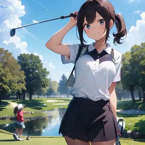 masutepiece, Best Quality, 8K_Wallpaper, (Beautiful eyes), ((Cute)), Cute, (lovely), (Golf course on a sunny day),1girl in,small...