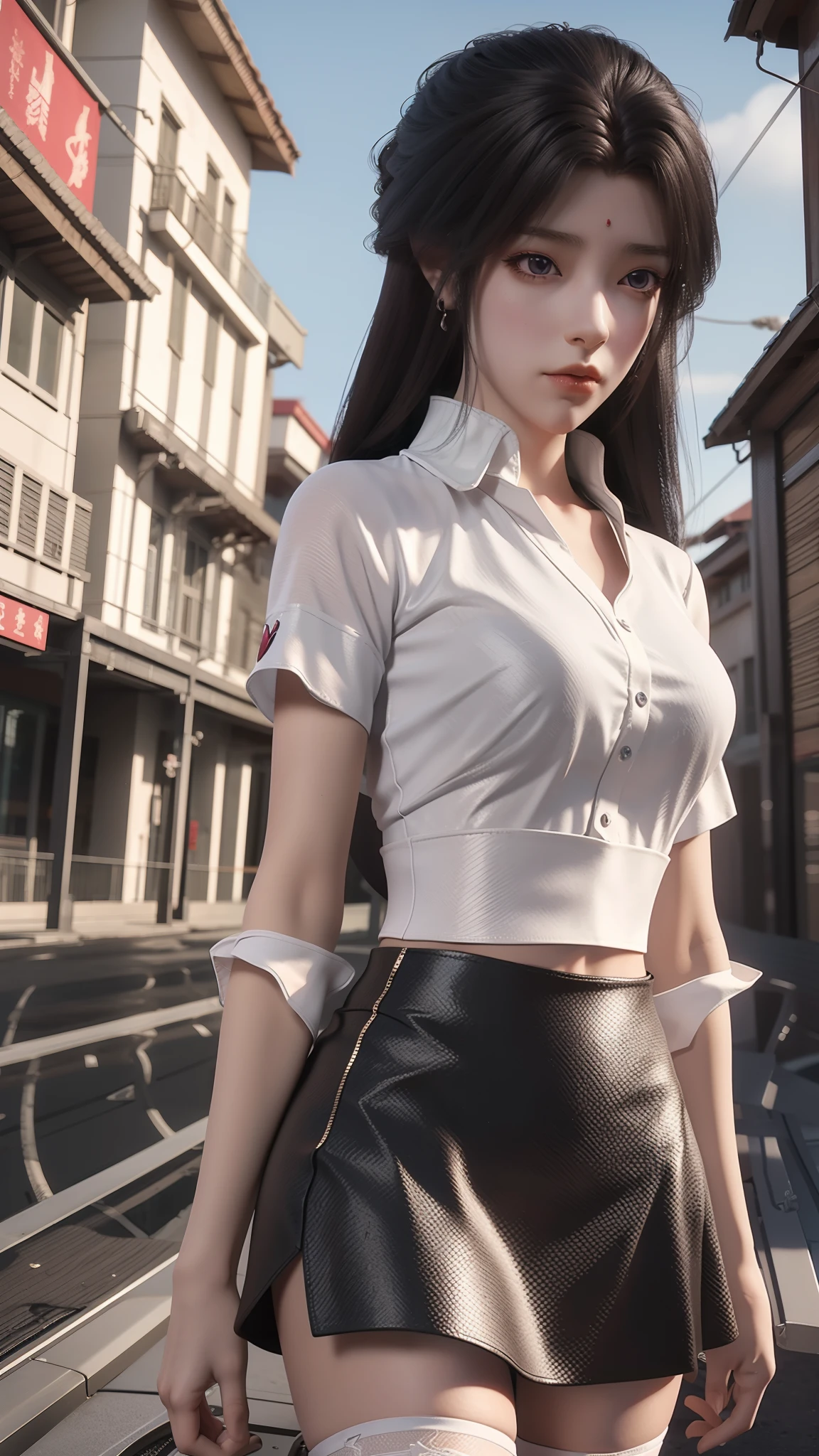 anime - style image of a woman in a short skirt and shirt, seductive anime girls, Smooth anime CG art, Surrealism female students, Surrealism female students, thighhighs and skirt, photorealistic anime girl rendering, beautiful and seductive anime woman, Realistic schoolgirl, Realistic anime 3 D style, 3 d anime realistic, Beautiful Anime High School Girls