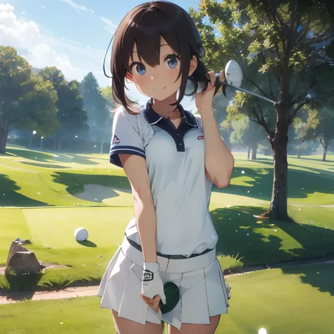 masutepiece, Best Quality, 8K_Wallpaper, (Beautiful eyes), ((Cute)), Cute, (lovely), (Golf course on a sunny day),1girl in,small...