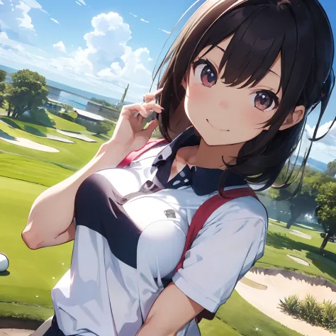 masutepiece, Best Quality, 8K_Wallpaper, (Beautiful eyes), ((Cute)), Cute, (lovely), (Golf course on a sunny day),1girl in,small...