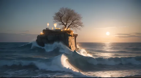 (moonlit night),(on the beach,crashing waves),(dramatic lighting),(silhouettes),(sparkling sand),(peaceful and relaxing atmosphe...