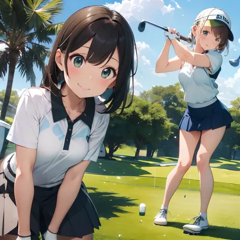 masutepiece, best quality, 8k_wallpaper, (beautiful eyes), ((cute)), cute, (lovely), (golf course on a sunny day),1girl in,small...