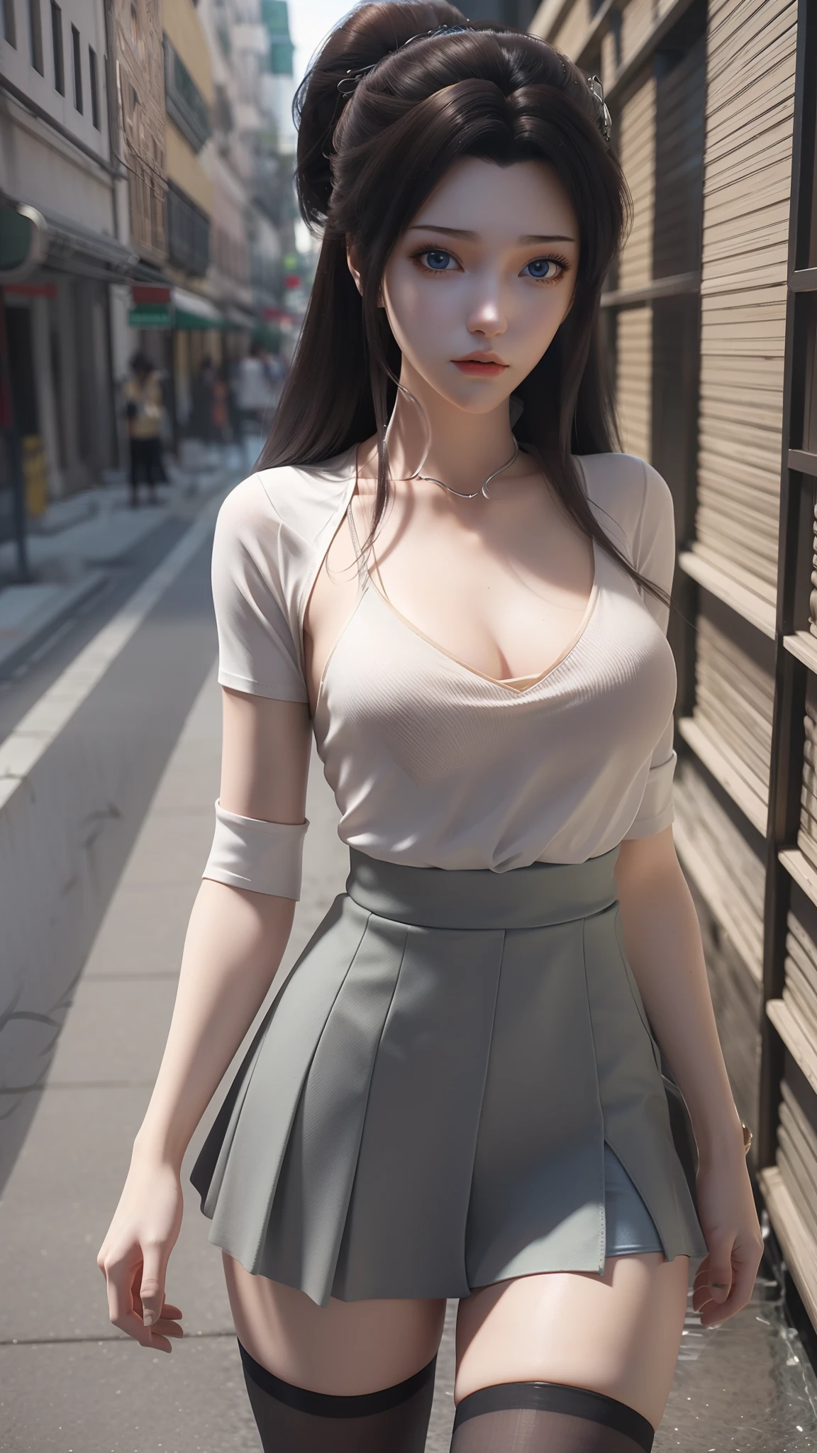 anime - style image of a woman in a short skirt and shirt, seductive anime girls, Smooth anime CG art, Surrealism female students, Surrealism female students, thighhighs and skirt, photorealistic anime girl rendering, beautiful and seductive anime woman, Realistic , Realistic anime 3 D style, 3 d anime realistic, Beautiful Anime High School Girls