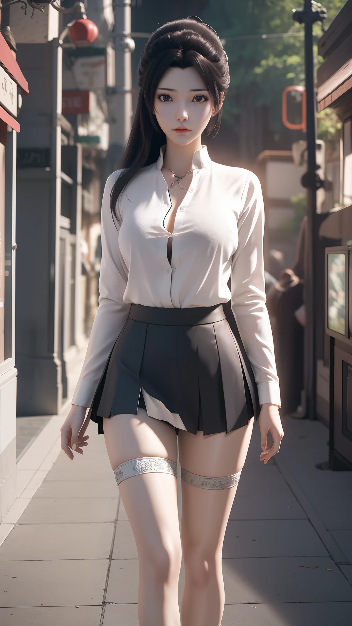 anime - style image of a woman in a short skirt and shirt, seductive anime girls, Smooth anime CG art, Surrealism female students, Surrealism female students, thighhighs and skirt, photorealistic anime girl rendering, beautiful and seductive anime woman, Realistic , Realistic anime 3 D style, 3 d anime realistic, Beautiful Anime High School Girls