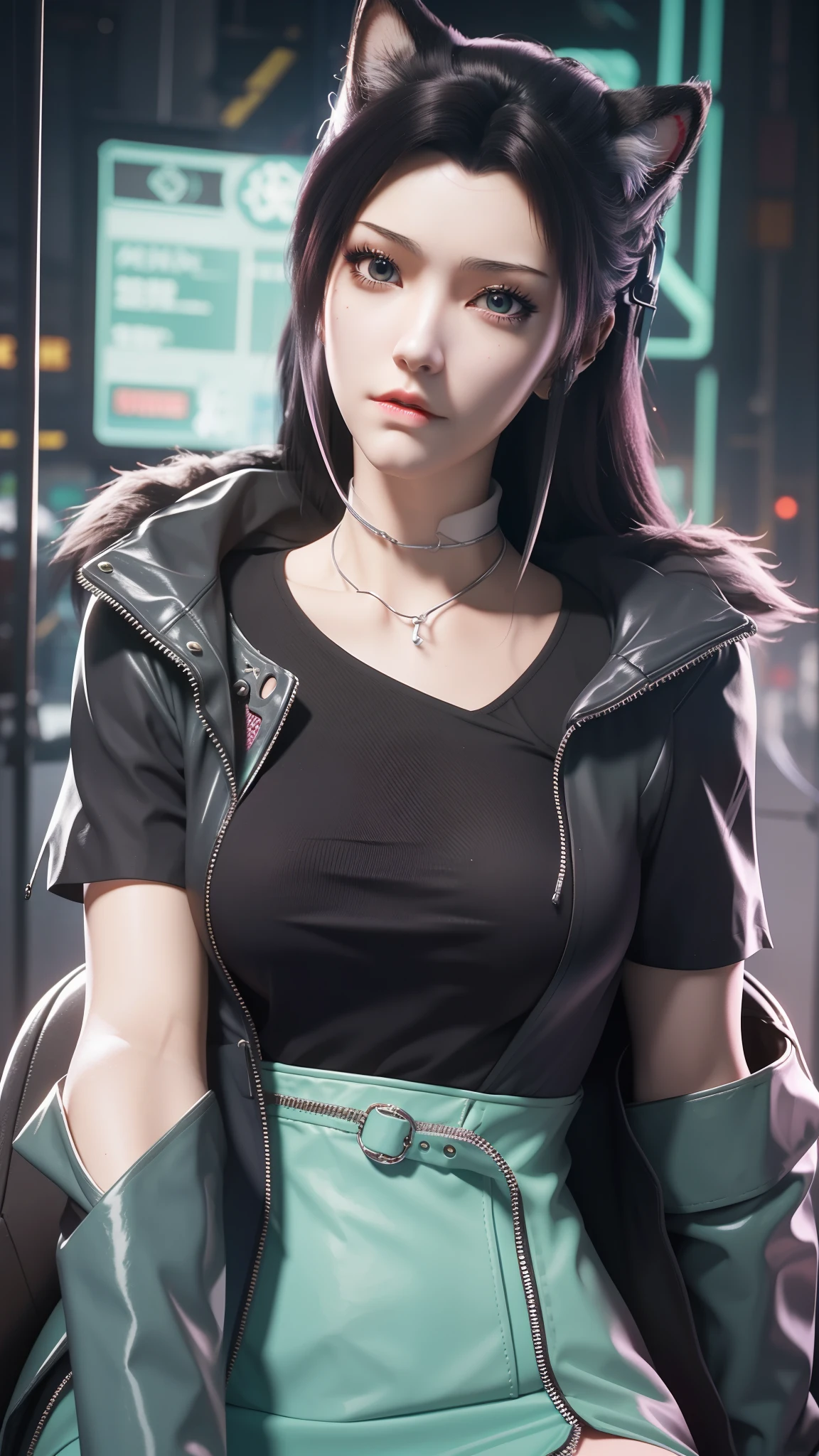 Há uma mulher sentada em uma cadeira，Vestindo uma fantasia de gato, garota de anime cyberpunk, female garota de anime cyberpunk, garota da escola cibernética, cyberpunk 2 0 anos. oh garota modelo, garota cyberpunk sonhadora, Digital arte de anime cyberpunk, estilo cyberpunk silenciado, Trajes ciberpunk, arte cyberpunk de anime, tendências no cgstation, garota de anime cyberpunk mech, arte de anime cyberpunk, mulher fatal cyberpunk