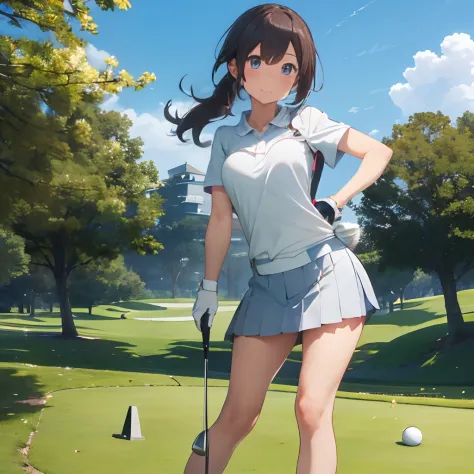 masutepiece, Best Quality, 8K_Wallpaper, (Beautiful eyes), ((Cute)), Cute, (lovely), (Golf course on a sunny day),1girl in,small...