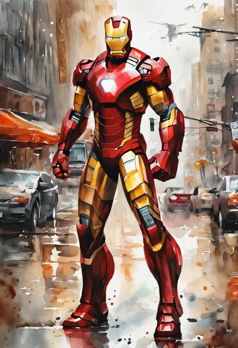 photo of Iron Man from Marvel standing outside the city 17, rainy, rtx, octane, unreal