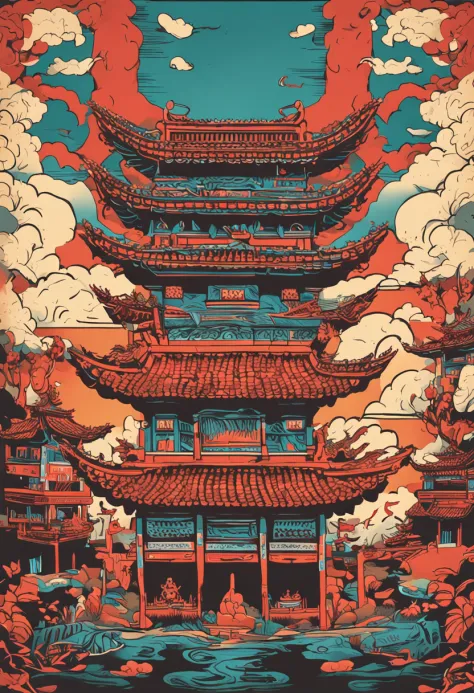 Best quality at best,tmasterpiece,超高分辨率,Nu no people, (The long:1.2),a Oriental Dragons, east asian architecture, daysies, buliding, exteriors, ​​clouds, tag, mont, with her mouth open, blue-sky, teeth, scales, dentes pontiagudos, banya, glowing, fangs, Th...