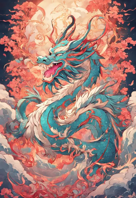 (Cloisonnism:1.2), White background , Chinese dragon, Oriental elements, reasonable design, Clear lines, (lineart, monochrome)