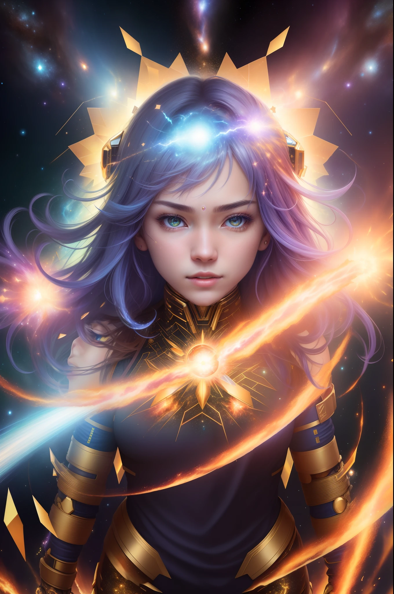 A woman with blue hair and a star on her head - SeaArt AI