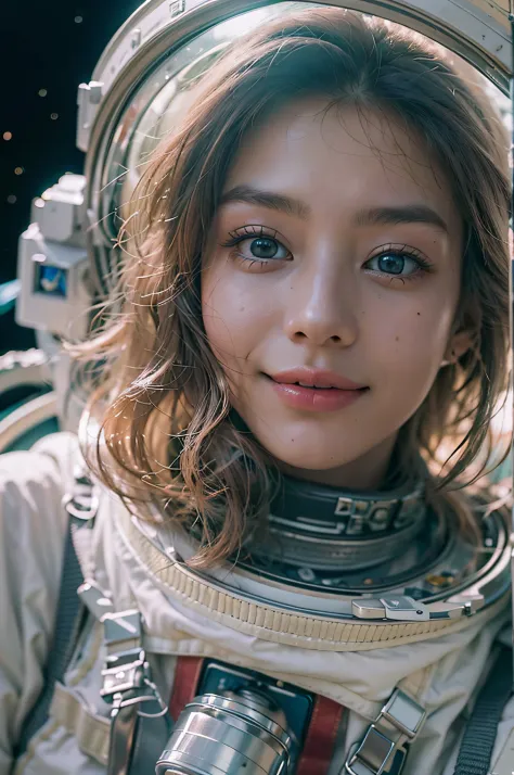 a high resolution, (tmasterpiece:1.4), ultra - detailed, female astronaut floating in space, best quality, masterpiece, 1girll, ...