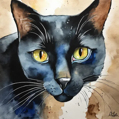 Black cat shadow, blue cat eyes, big moon