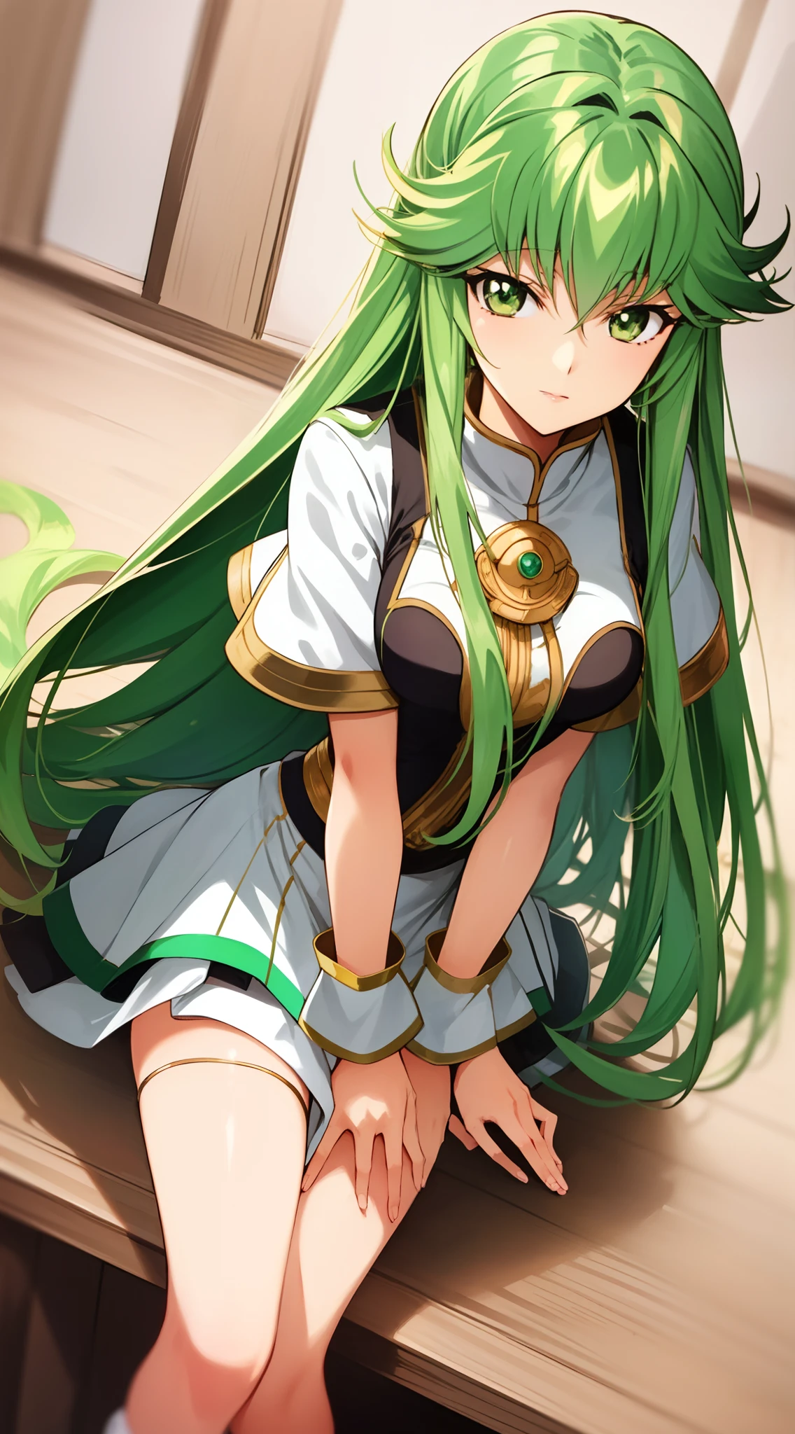 Anime - Style image of a woman with green hair and a white dress, portrait knights of zodiac girl, lady palutena, Palutena, offcial art, tatsumaki, Impacto de Ayaka Genshin, tatsumaki de um homem de soco, offcial art, krenz cushart and artgerm, marin kitagawa fanart