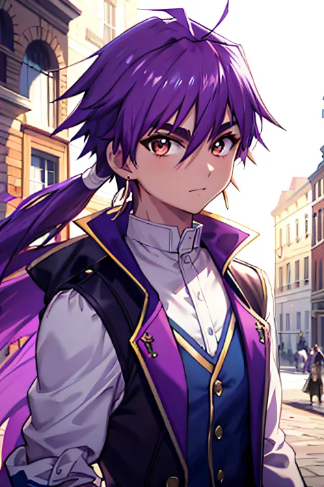 masterpiece, best quality, high quality, 1boy, solo, male focus, view the viewer, upper body, sinbad_maggie, purple hair, jewelr...