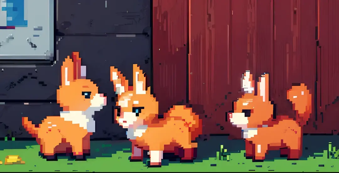 (pixel art_1.1) garota raposa feliz em um beco