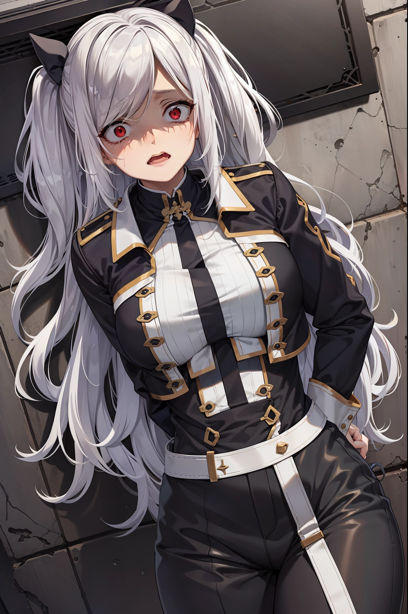 Anime girl with long white hair and black and white outfit - SeaArt AI