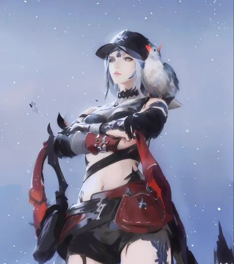 new characters in anime style，red and black clothes and black cap，moon themed dress up，ff14 style，monster hunter armor，ark night...