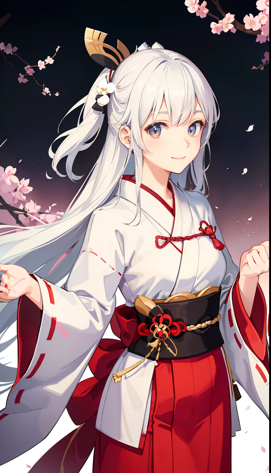 1girl in、A smile、A delightful!　Taisho period in Japan、White color kimono、Hakama、（small tits）