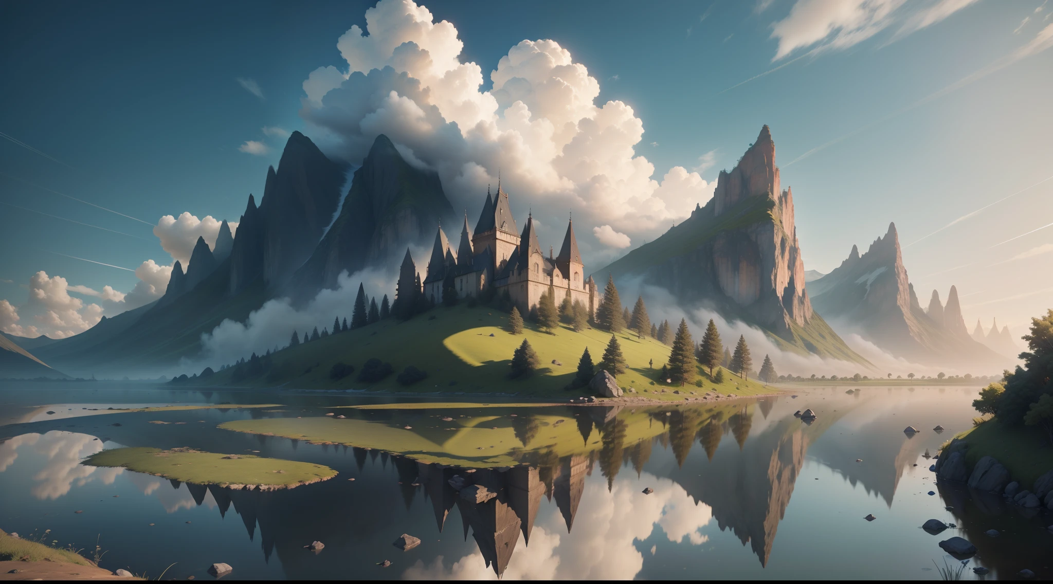 a beautiful landscape, reflections, Ray Tracing