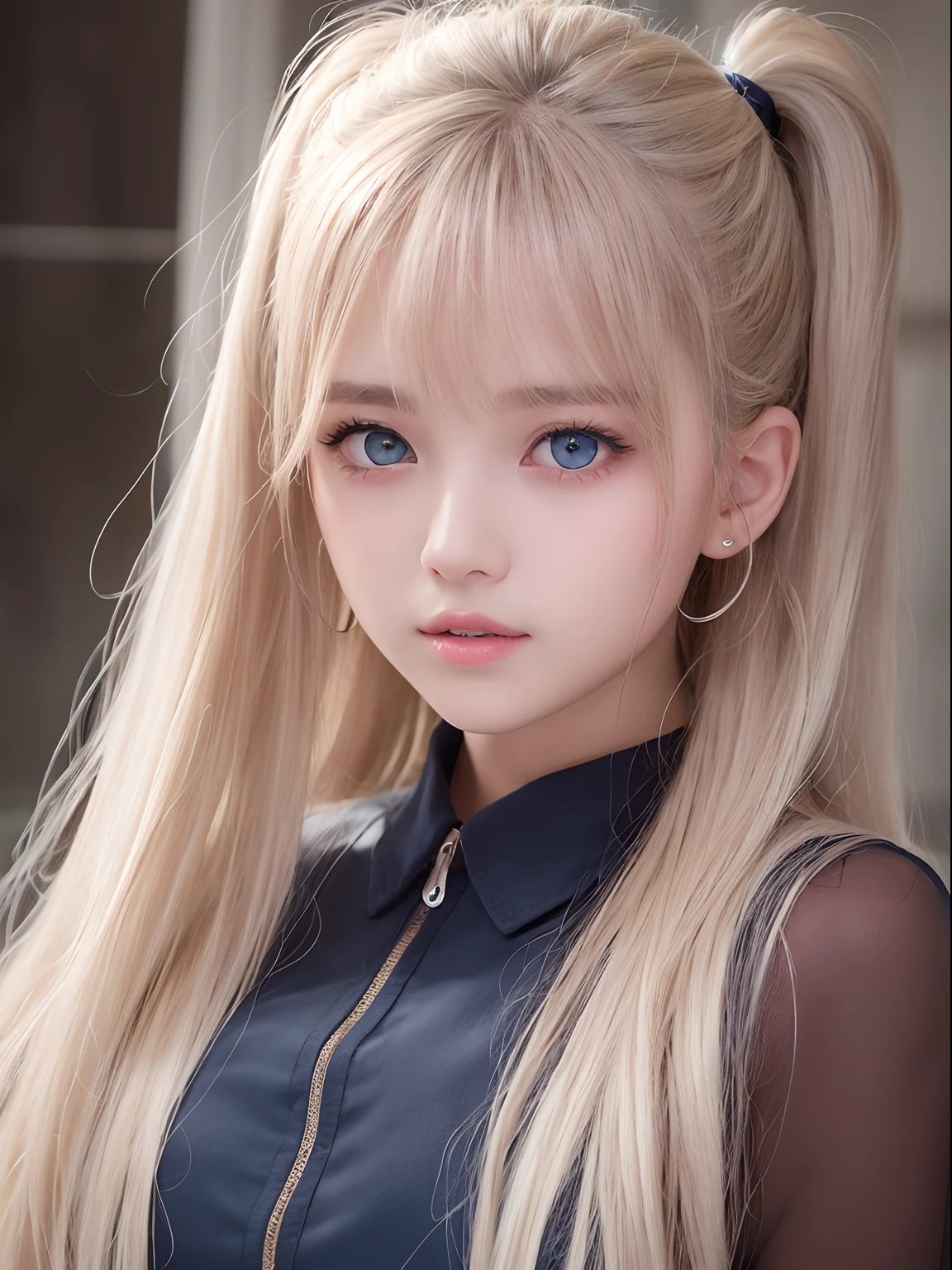 A close up of a woman with long blonde hair and blue eyes - SeaArt AI