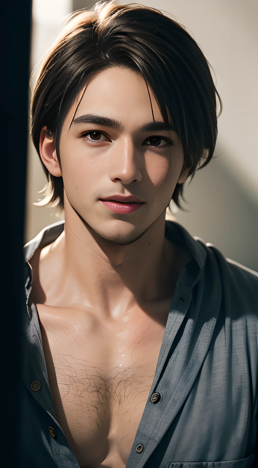 ((Men only)), (head shot), (face only), (handsome muscular man in his 20s), (Leon Kennedy), (Mischievous smile), (detaile: 1 in 1), Natural muscles, HIG quality, beautidful eyes, (Detailed face and eyes), (Face、: 1 / 2), Noise, Real Photographics、... .................................................................................................................PSD, Sharp Focus, High resolution 8K, realisitic & Professional Photography, 8K UHD, Soft lighting, High quality, Film grain, FujifilmXT3