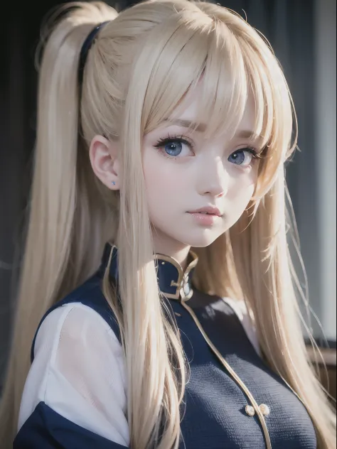 portlate、School Uniforms、bright expression、poneyTail、Young shiny shiny white shiny skin、Best Looks、Blonde reflected light、Platinum blonde hair with dazzling highlights、shiny light hair,、Super long silky straight hair、Beautiful bangs that shine、Glowing crys...