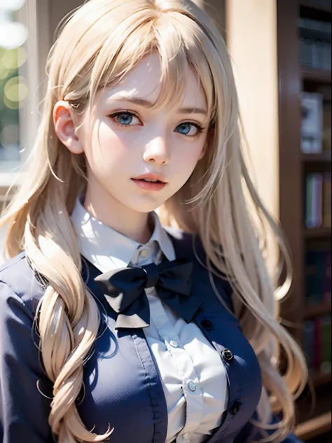 portlate、school uniforms、bright expression、poneytail、young shiny shiny white shiny skin、best looks、blonde reflected light、platin...