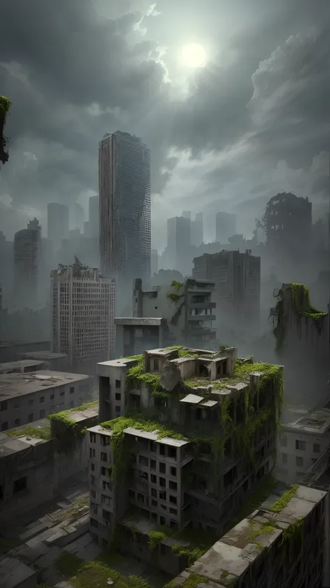 An extended view of a haunting and abandoned urban landscape of Gotham ...