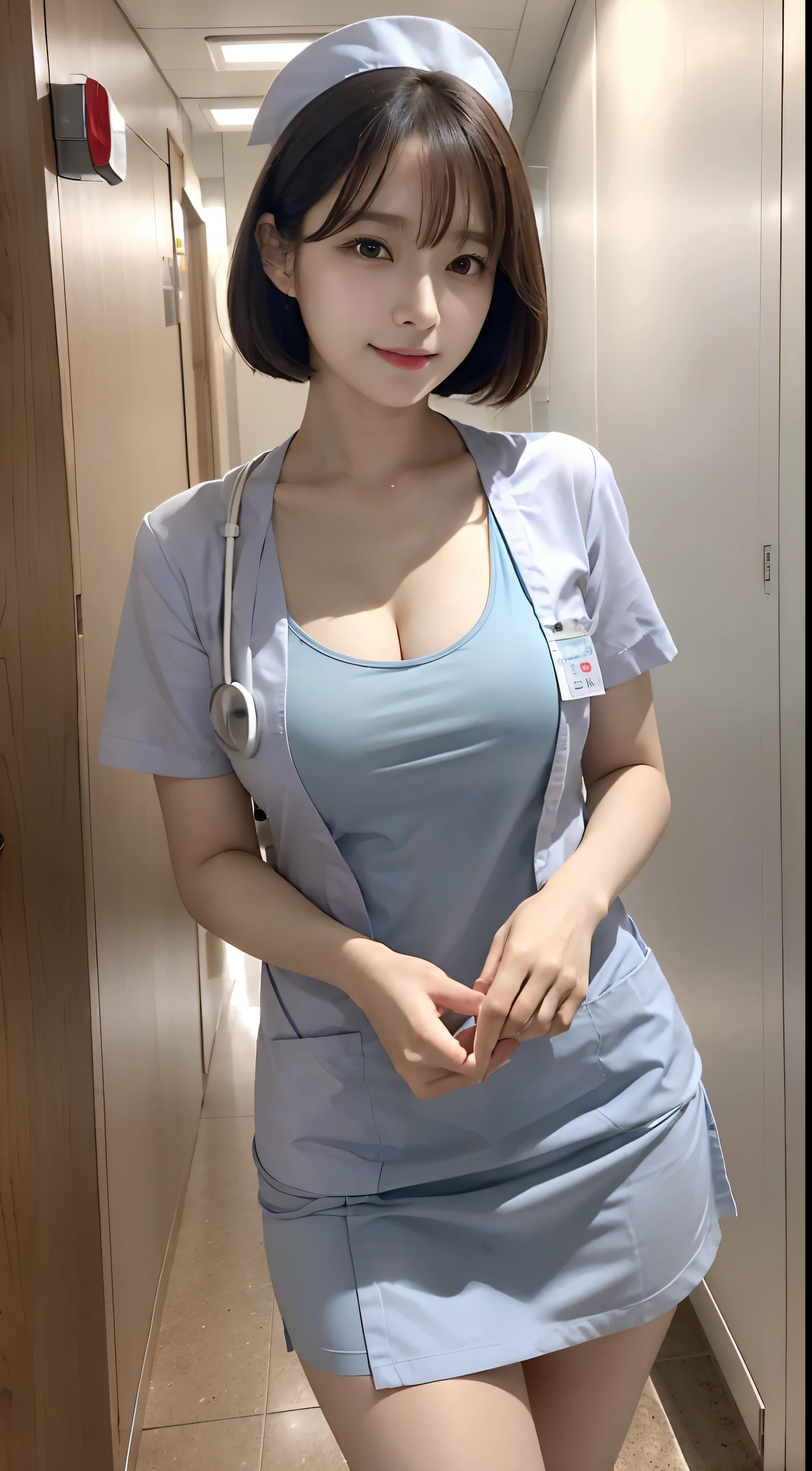 A close up of a woman in a nurse uniform posing for a picture - SeaArt AI