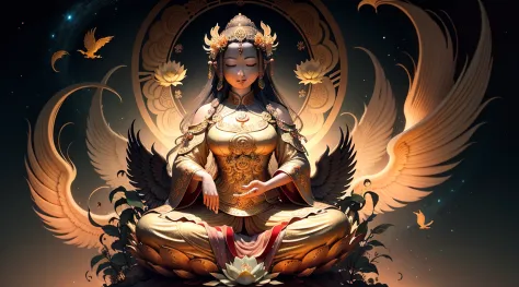 uma antiga deusa chinesa, Guanyin dos Mares do Sul, Guanyin, Inspirado na China, Avalokiteshvara rides a phoenix，,serene express...