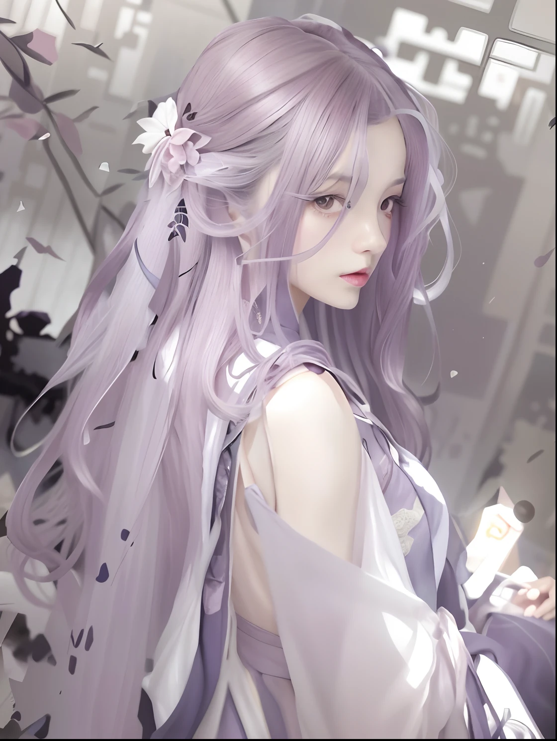 una mujer con un vestido blanco sosteniendo una espada en una multitud, palacio ， Una chica en Hanfu, cabello suelto y túnicas largas, hermosa pintura de personajes, by Yang J, Chica anime con pelo largo., guweiz, sosteniendo una espada en su hombro, personaje de anime femenino, ella está sosteniendo una espada katana, obra de arte al estilo de guweiz