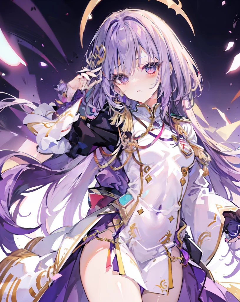 A woman in a white shirt and purple hair holding a sword - SeaArt AI