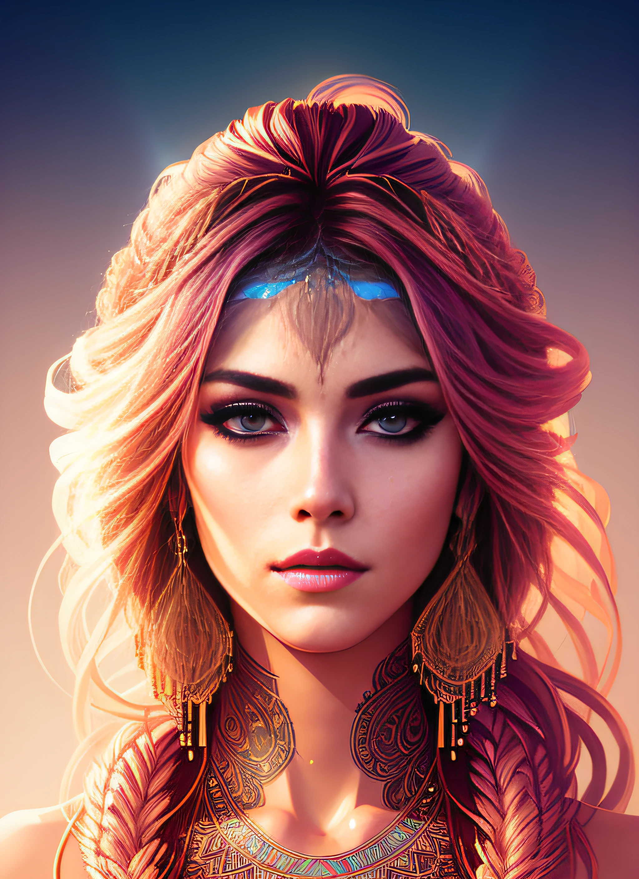 (swpunk style:1) synthwave portrait of a woman as a beautiful goddess, light rays, light bands, lightgeo, beautiful intricate filegrid facepaint, intricate, elegant, highly detailed, digital painting, concept art