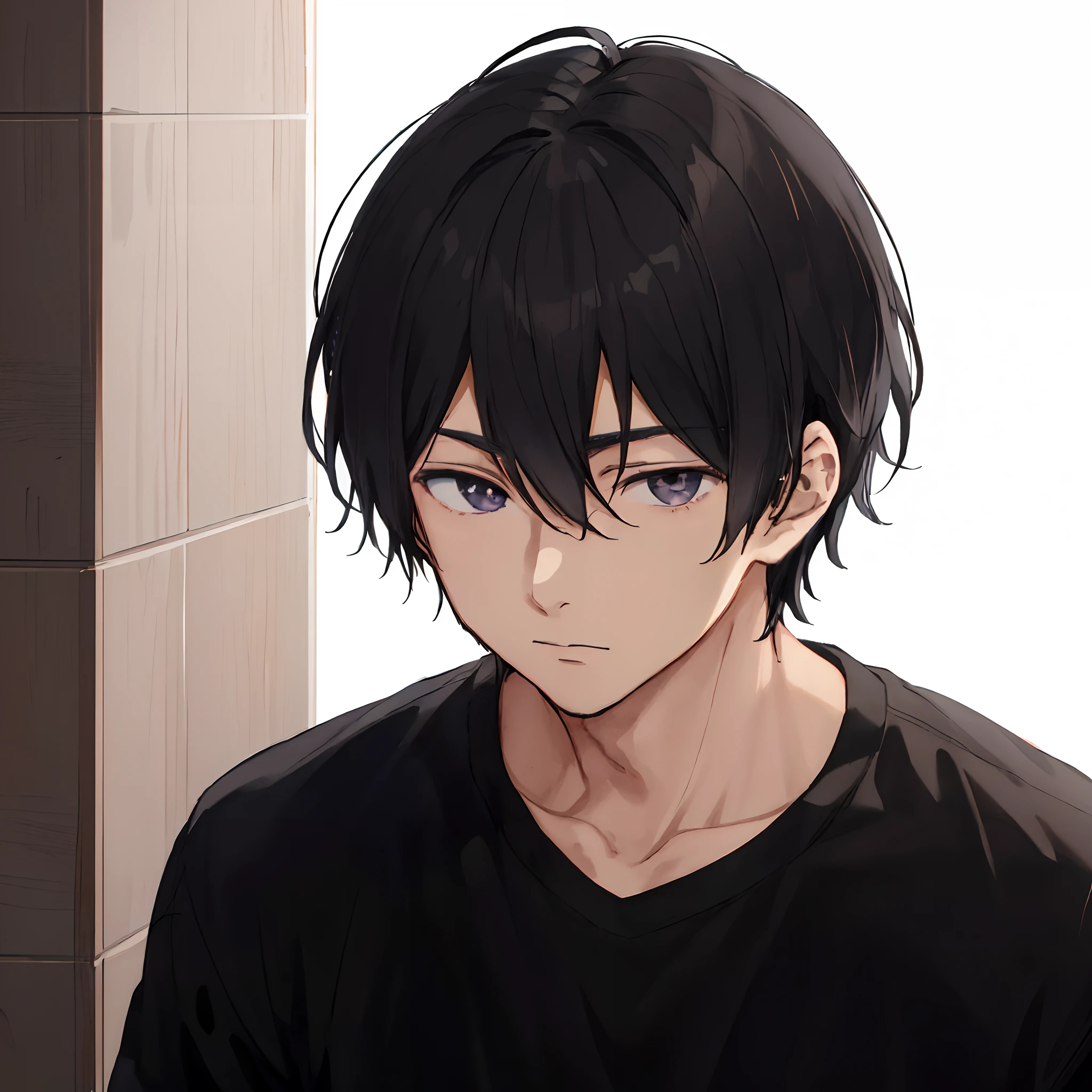 Anime boy with black hair and blue eyes looking at the camera SeaArt AI