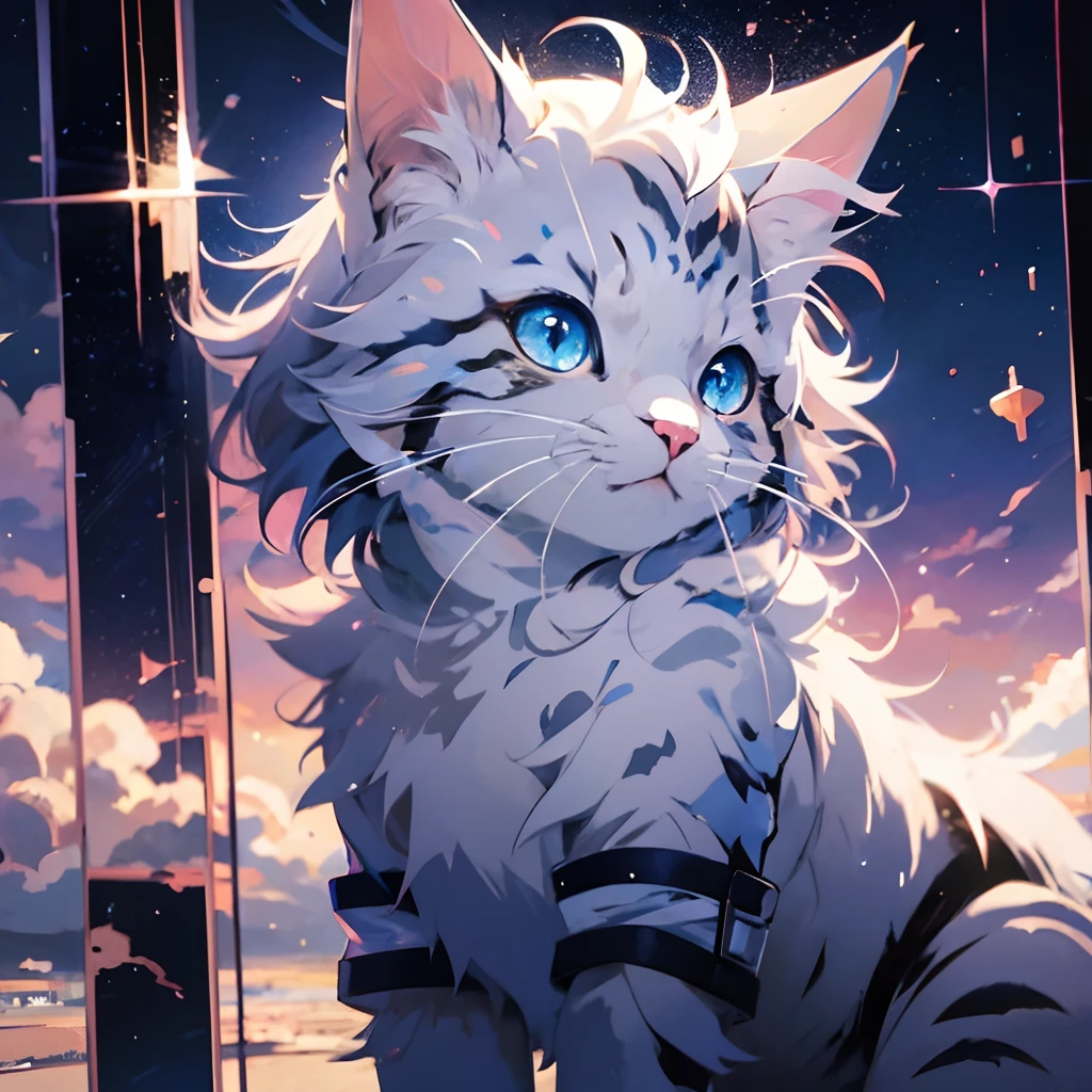 gato anime com olhos azuis e estrelas no fundo, anime cat, visual de anime de gato fofo, gato de anime realista, Arte digital detalhada e fofa, Papel de parede de arte anime 4k, Papel de parede de arte anime 4k, Arte peluda muito bonita, gato anime bonito, very gato anime bonito, Papel de parede de mangá 4K, menina gato anime bonito, Papel de parede de arte anime 8K