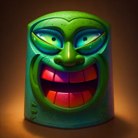 （green color），Mayan Totem，vibrant with colors，Stoneware，The texture is strong，gameicon，highest masterpiece，HighestQuali，lisses