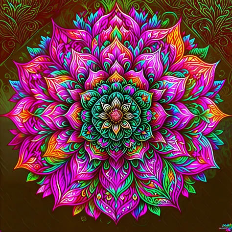 a colorful flower with a black background, colorful mandala, mandala art, lotus mandala, mandala ornament, super detailed color ...